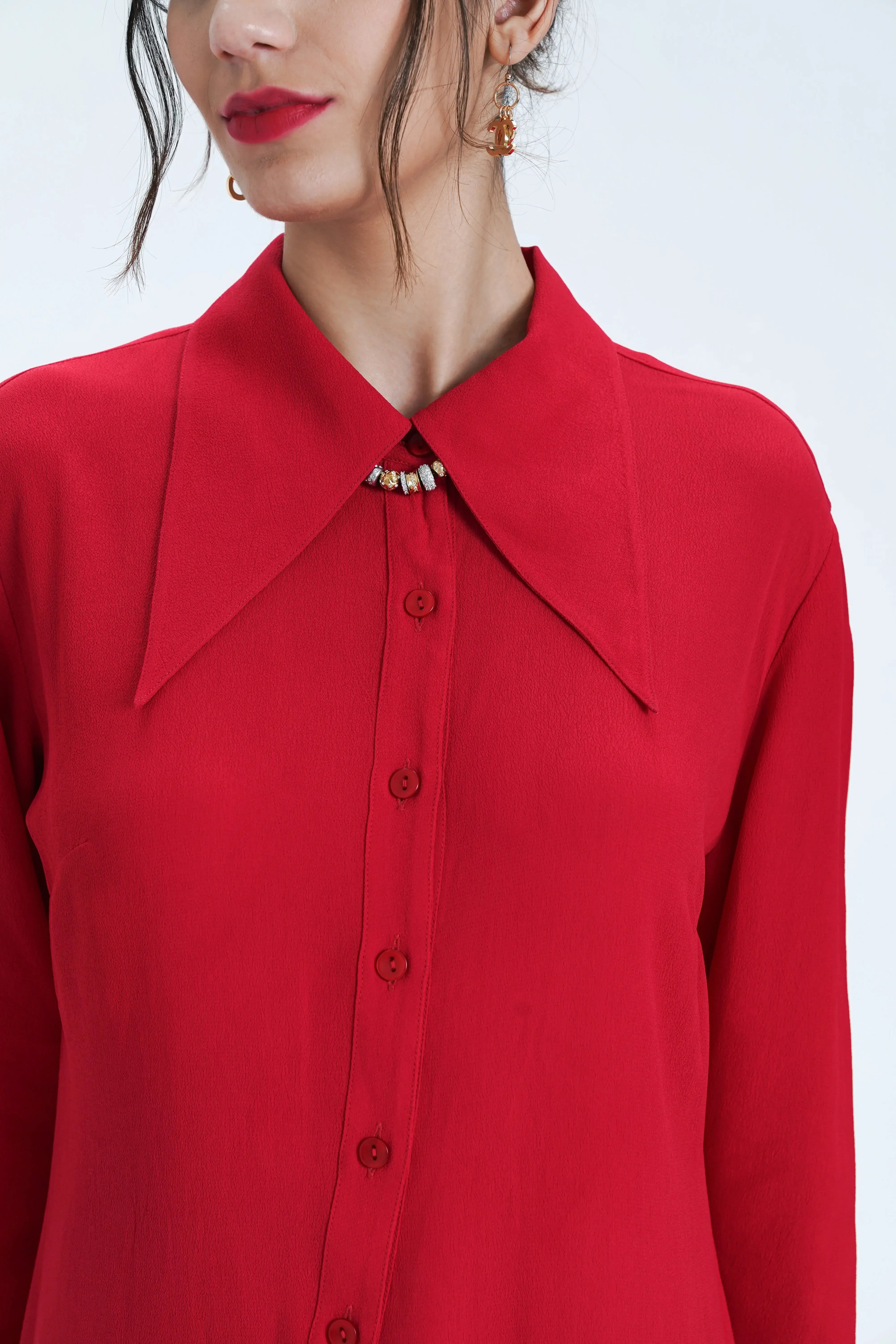 Long Relaxed Red Shirt Dress Le Concept