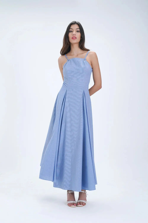 Robe mi-longue évasée en coton à œillets