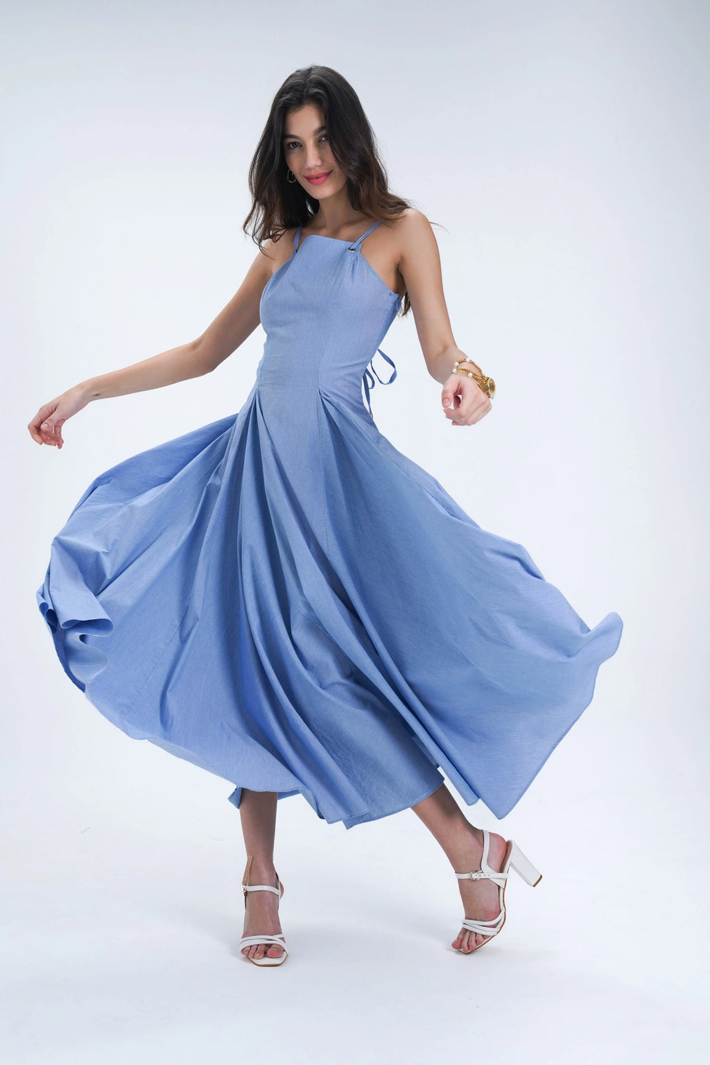 Mid-Length Cotton Eyelet Flared Dress Le Concept