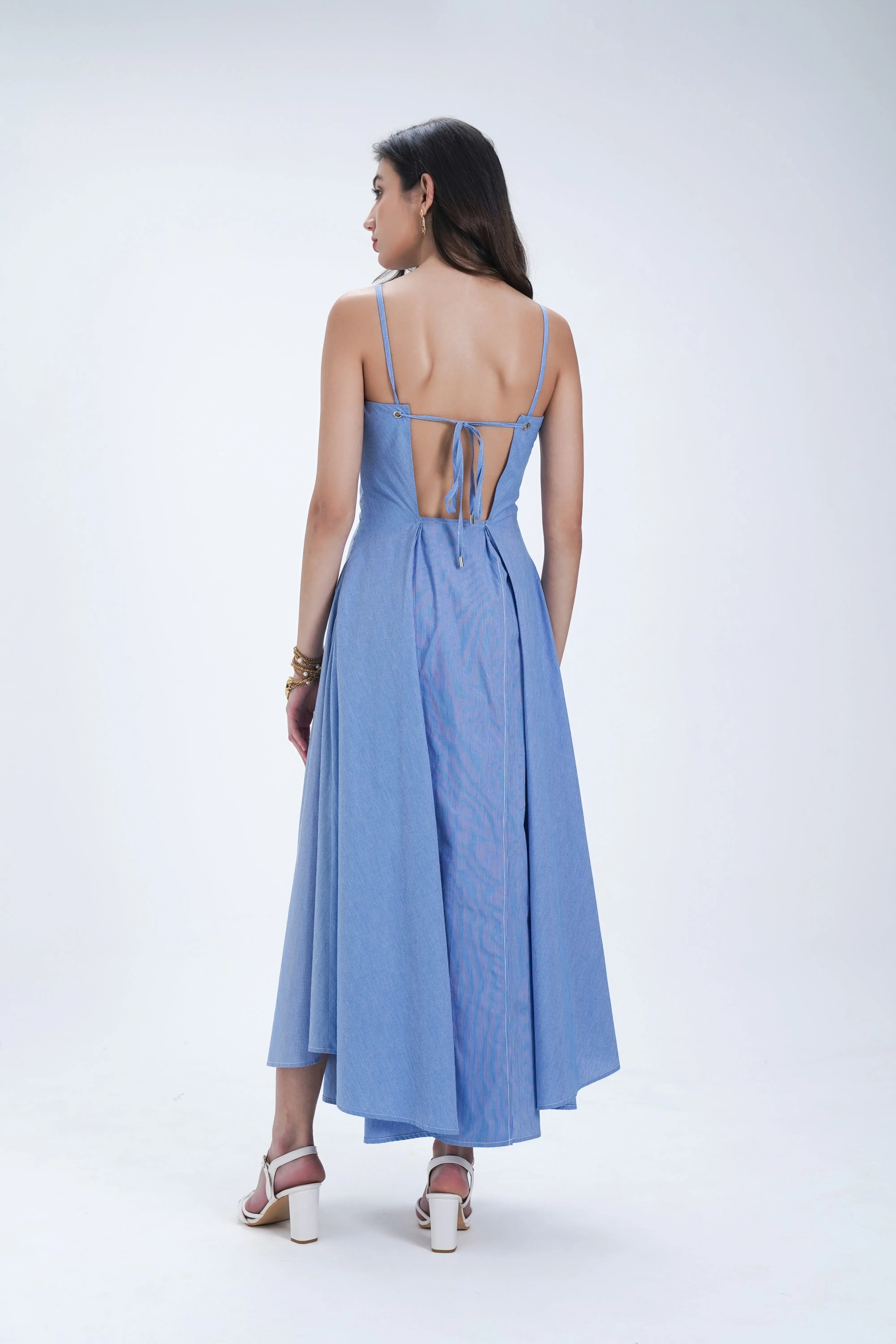 Mid-Length Cotton Eyelet Flared Dress Le Concept
