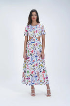 Robe mi-longue en coton à découpes