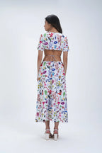 Robe mi-longue en coton à découpes