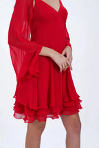 Robe courte à volants romantique en georgette