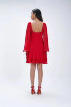 Robe courte à volants romantique en georgette