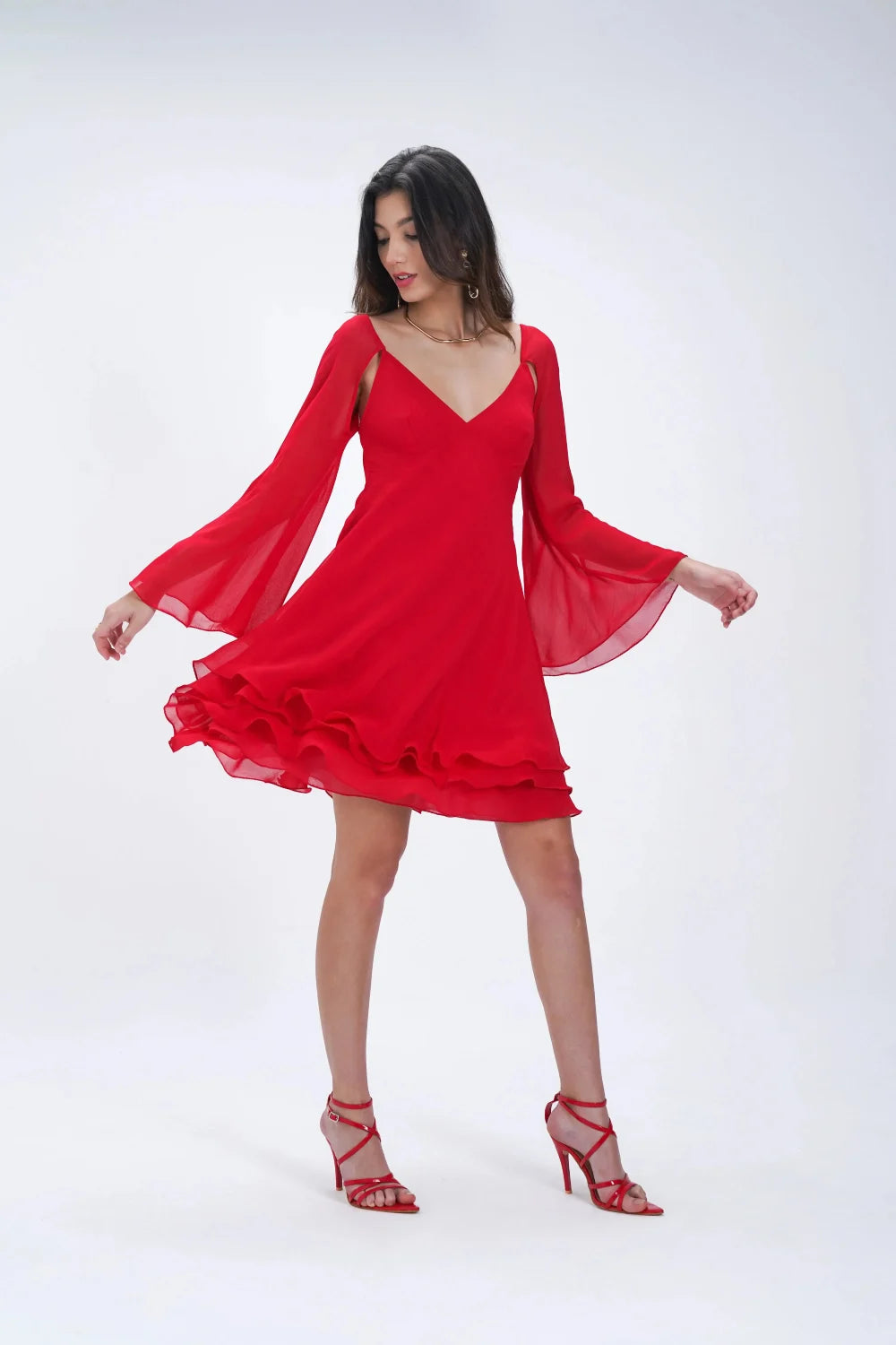 Romantic Ruffled Mini Dress in Georgette