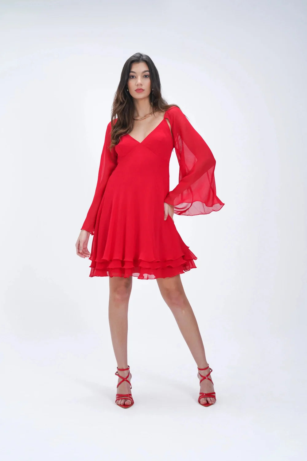 Romantic Ruffled Mini Dress in Georgette