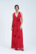 Saint Tropez Red Floral Sheer Long Dress