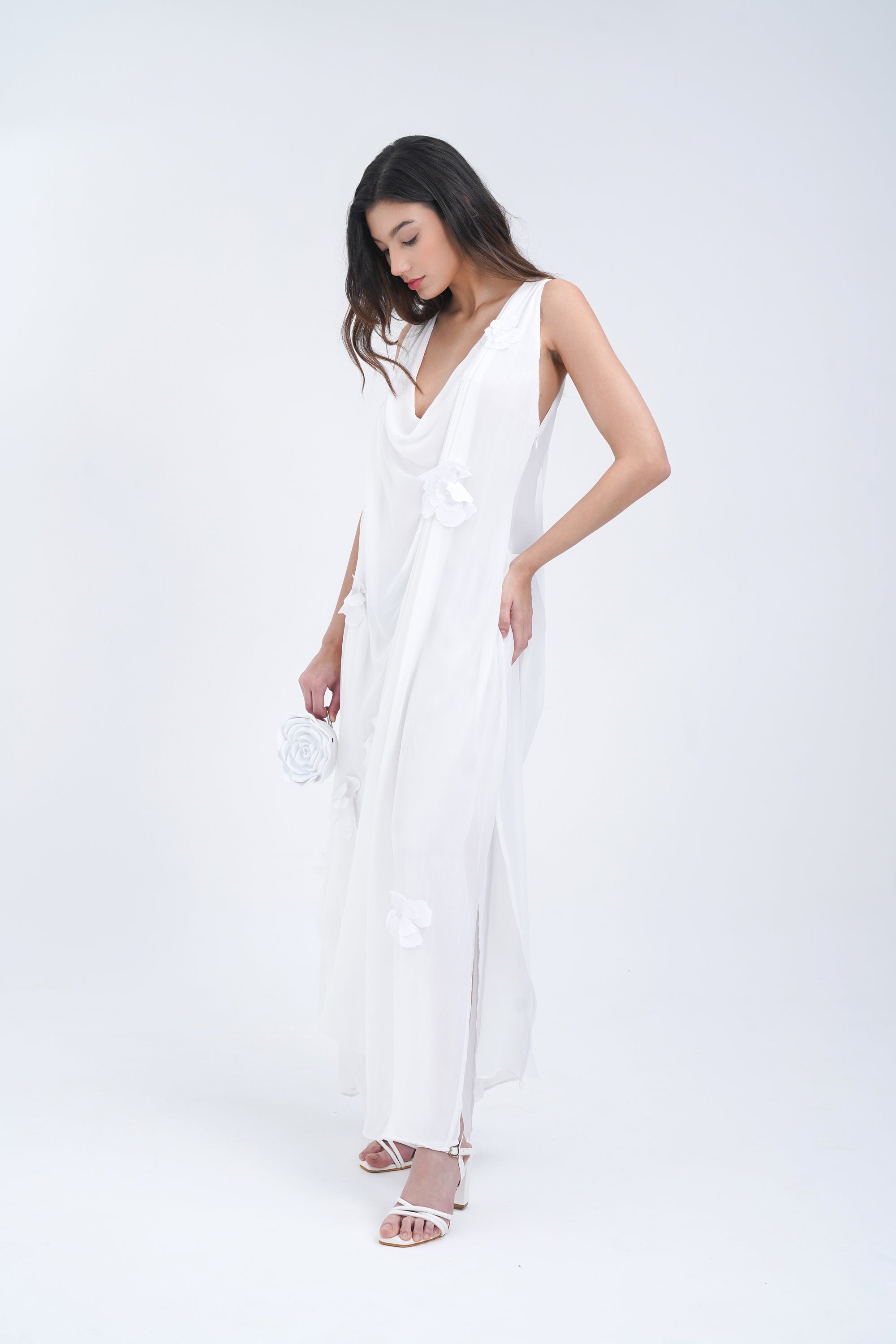 Saint Tropez White Floral Sheer Long Dress