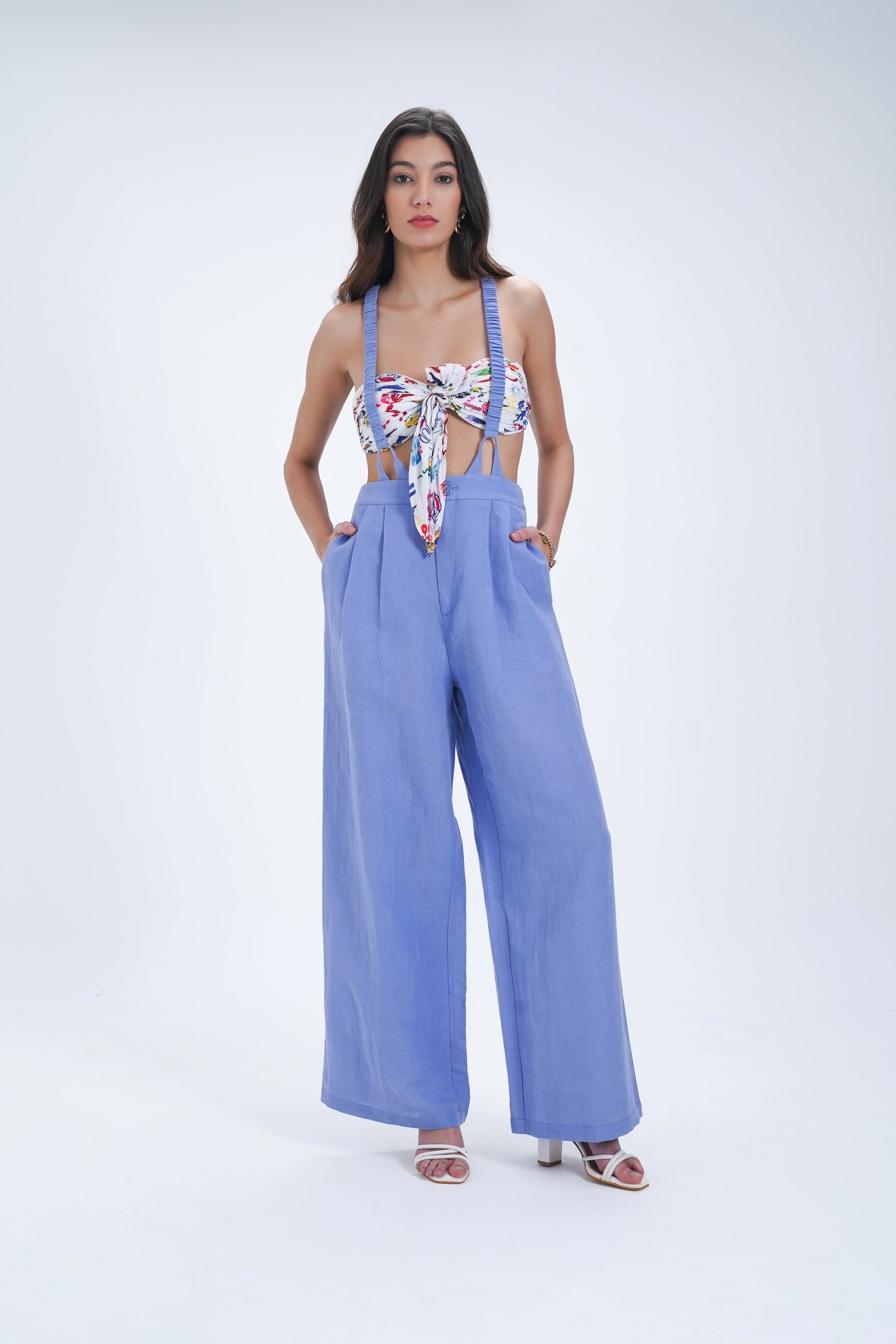 Wide Leg Suspender Linen Pants
