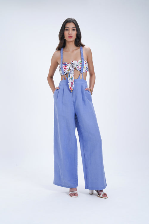 Wide Leg Suspender Linen Pants