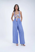 Pantalon en lin à bretelles larges