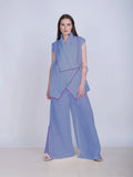 French Wrap Linen Co-Ord Set - Blueberry Blue