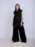 French Wrap Linen Co-Ord Set - Charcoal Black